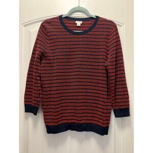 J.‎ Crew Women’s 3/4 Sleeve Striped Dot Dash Pullover Sweater Size L Red Blue